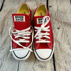 Red Unisex Low top Converse All Stars size 10.5 womens and 8.5 mens
